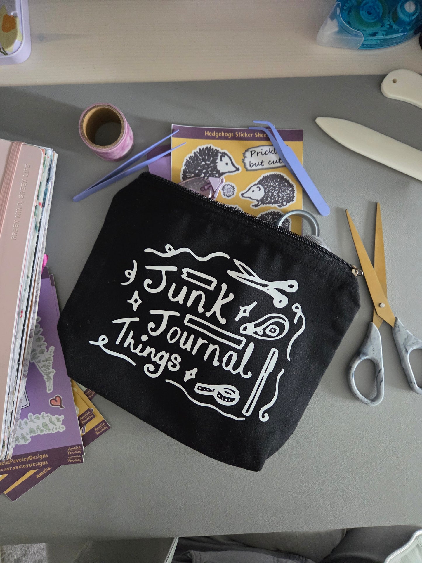 Junk Journal Supplies Cotton Pouch: Zippered Storage Bag Pencil Case