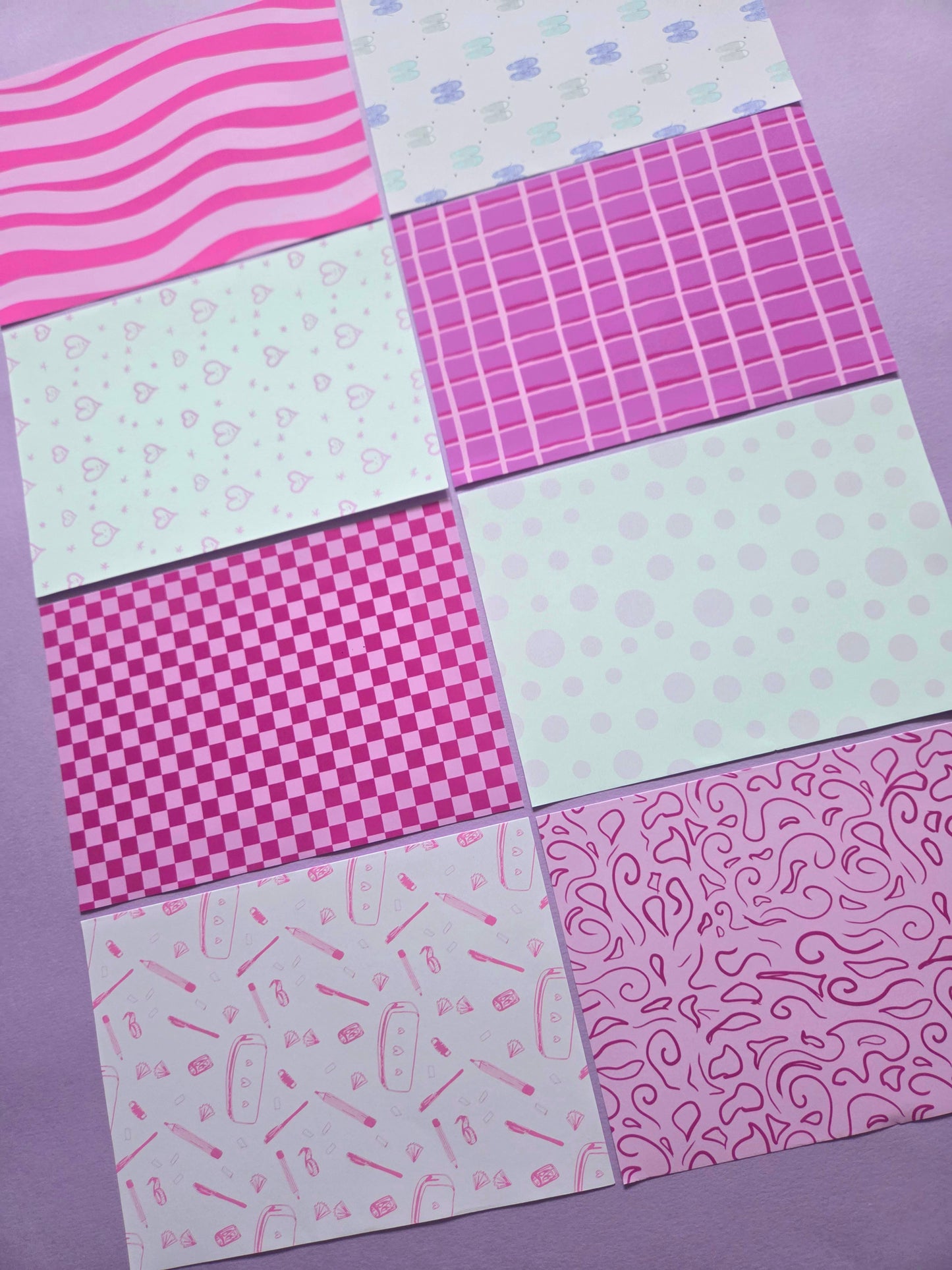 Pink Set of 16 Patterned Paper Pack A5 | Scrapbook Paper Set 8 Sheets | 100gsm Journaling Paper | Cute Pink Backgrounds for Crafts, Card Making & Journals | Exclusive Super Scrap Pack Pink Designs