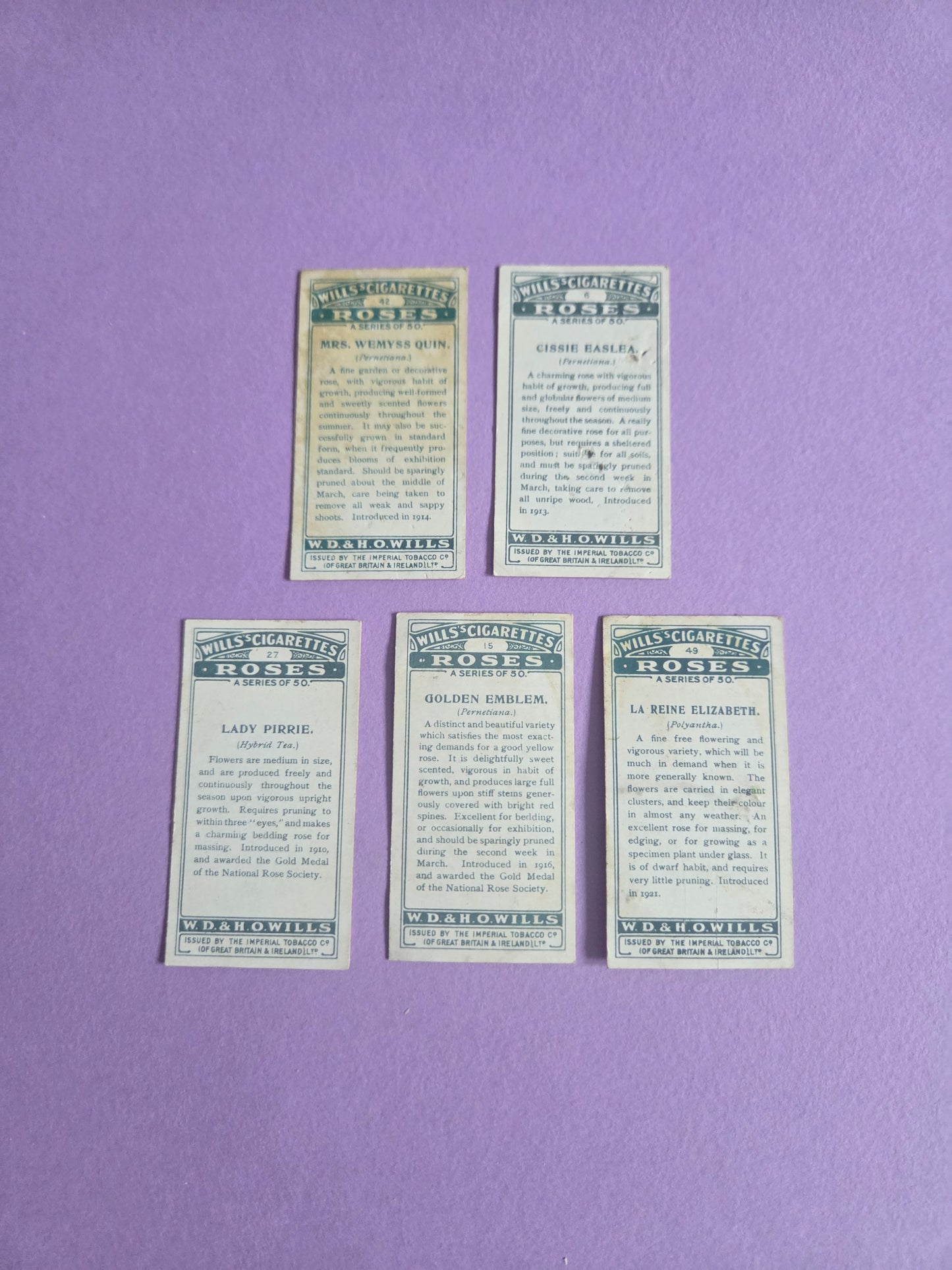 Vintage Rose Cigarette Tea Cards Bundle 1 – Wills “Roses” Collectible Ephemera for Junk Journals & Scrapbooks