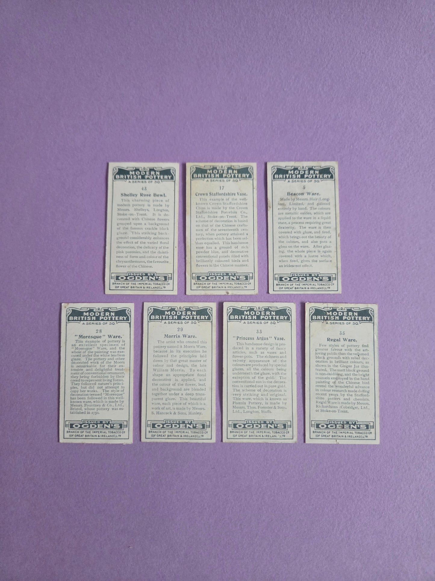 Modern British Pottery Cigarette Tea Cards Bundle 4 – Vintage Collectible Ogden’s Tea Cards for Junk Journals & Scrapbooks