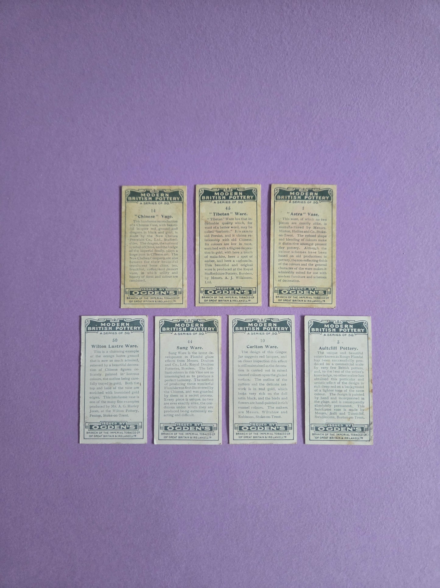 Modern British Pottery Cigarette Tea Cards Bundle 5 – Vintage Collectible Ogden’s Tea Cards for Junk Journals & Scrapbooks