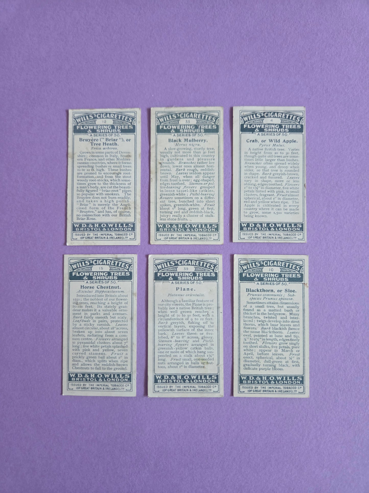 Vintage Flowering Trees & Shrubs Cigarette Tea Cards Bundle 4 – Botanical Ephemera for Junk Journals & Scrapbooks