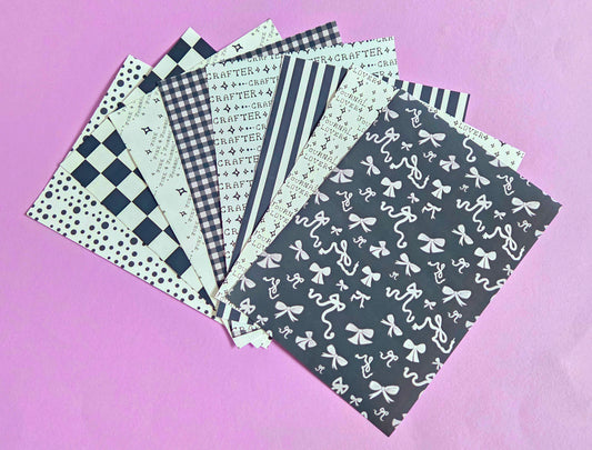 Black & White (Monochrome) Patterned Paper Scrap Pack | A5 Scrapbook Paper Pack