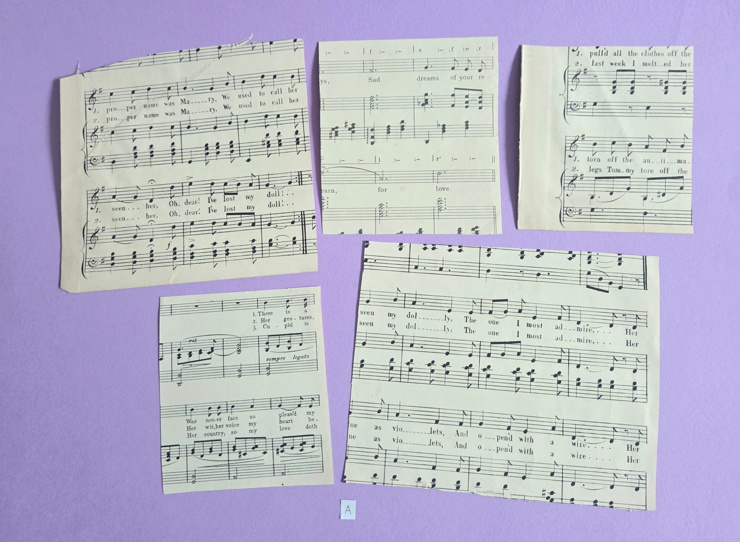 Vintage Music Sheet SQUARE SECTIONS Ephemera Set A | Authentic Antique Hymn & Song Paper Pieces for Junk Journals & Craft Projects | Limited Edition