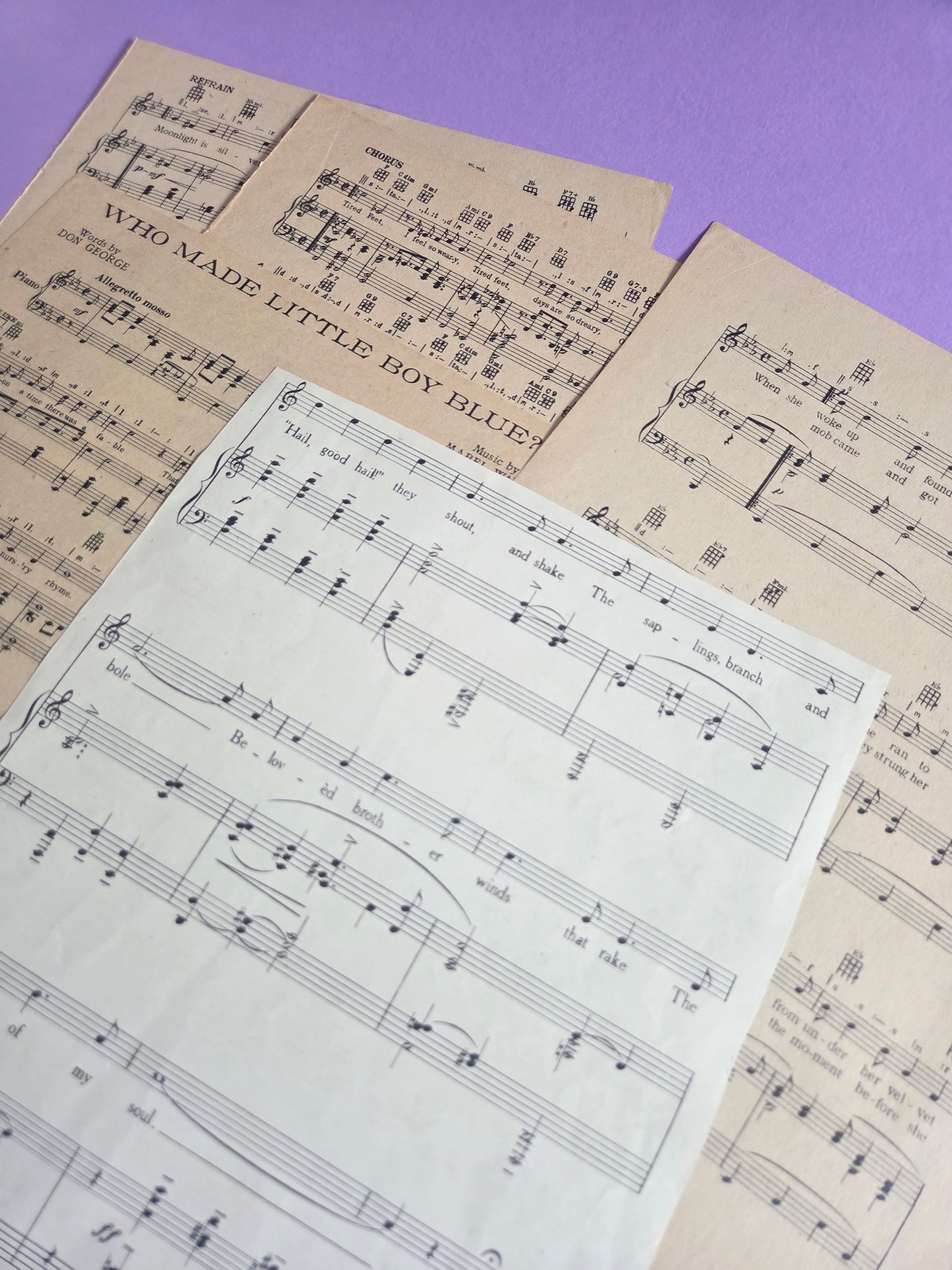 Large Vintage Music Sheet Ephemera Bundle – Set of 5 Authentic Hymn & Sheet Music Pages | Antique Paper for Junk Journals, Scrapbooking, Collage & Craft Projects | Limited Edition (SET 1)