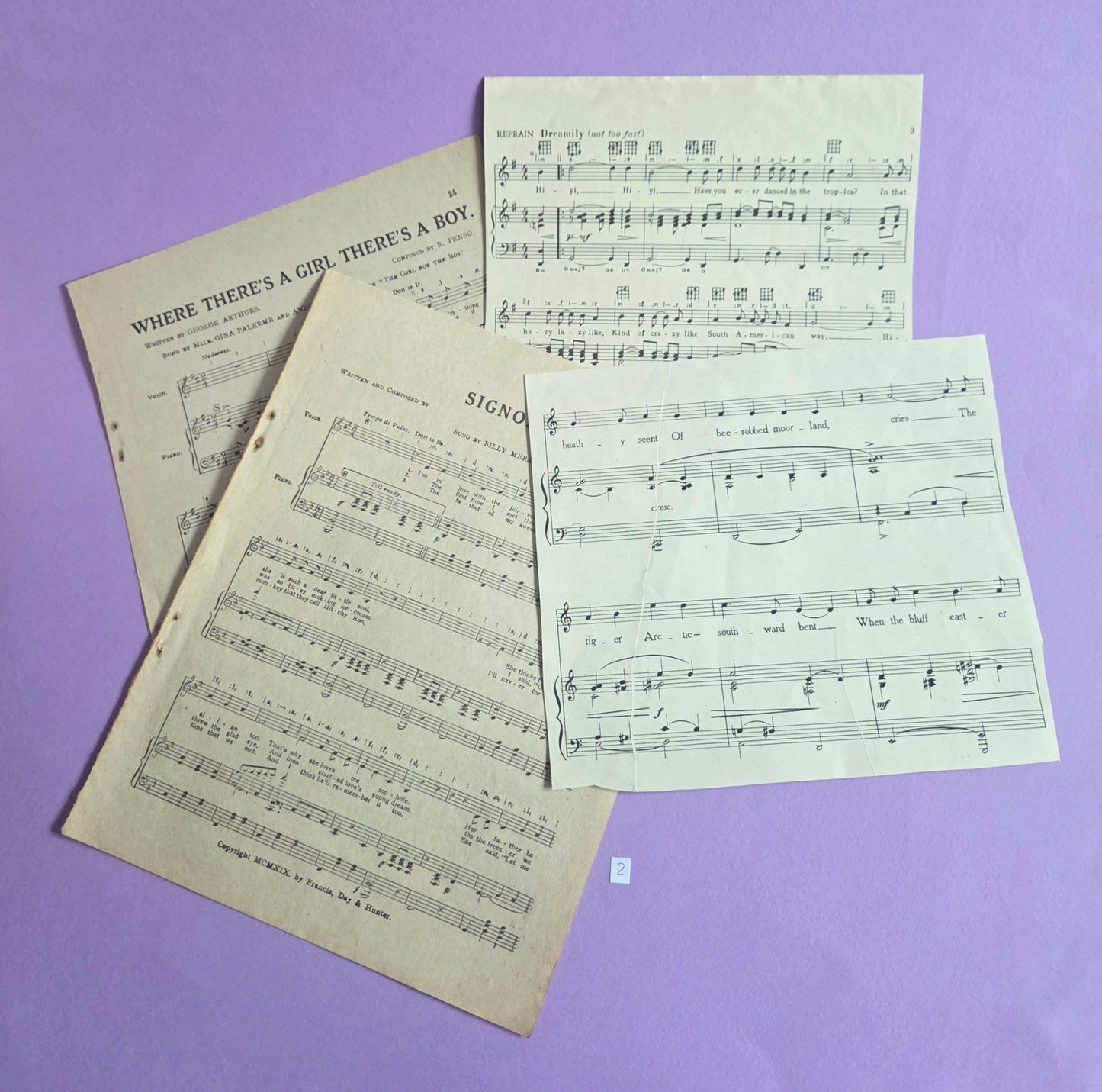 Set of 4 SIGNORA Large Vintage Music Sheet Ephemera Bundle – Set of 5 Authentic Hymn & Sheet Music Pages | Antique Paper for Junk Journals, Scrapbooking, Collage & Craft Projects | Limited Edition (SET 2)