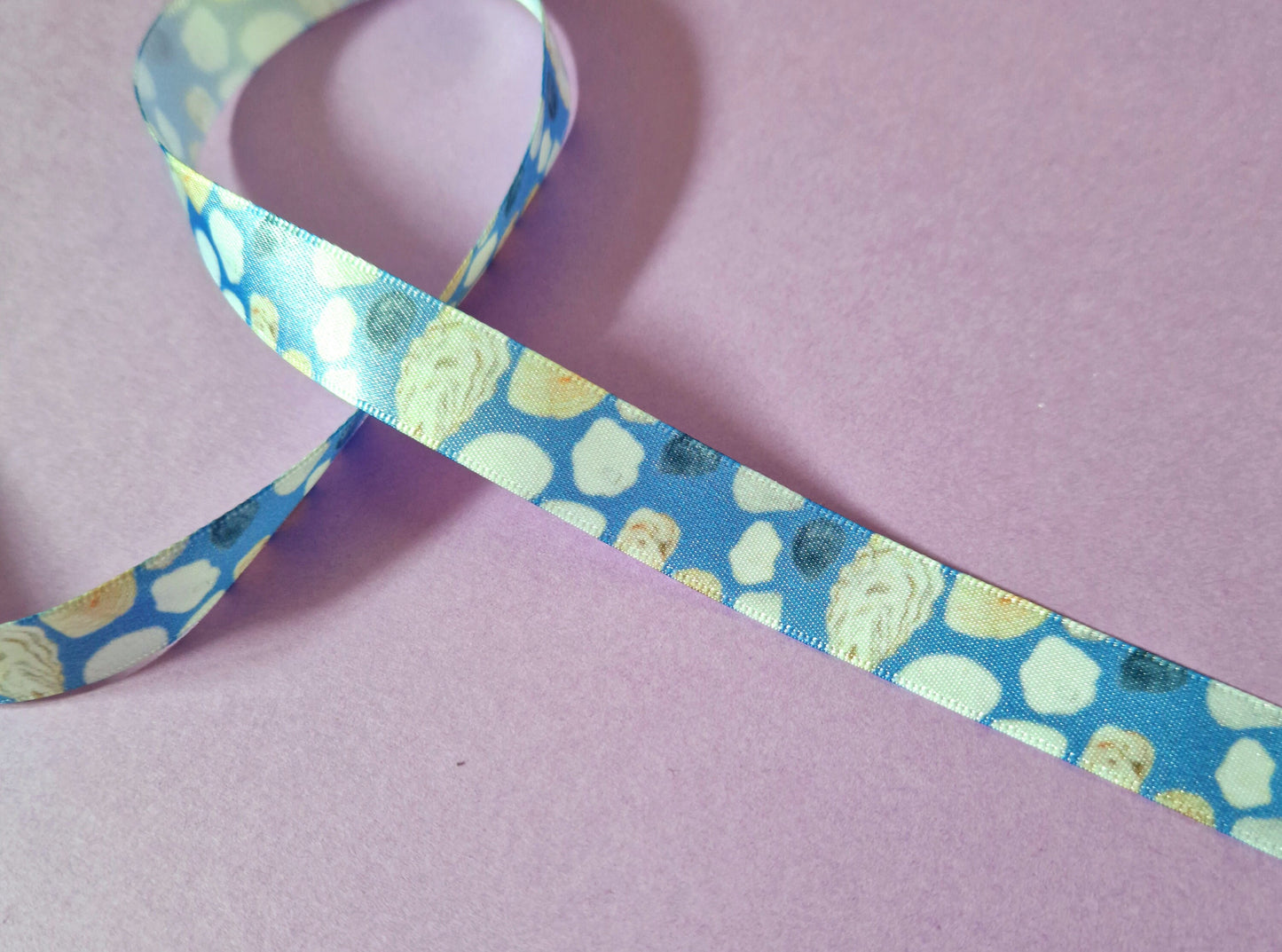 Shells Pattern Print 15mm Satin Ribbon // pretty ribbon, craft accessories, cake decoration, present gift wrapping, seaside ribbon