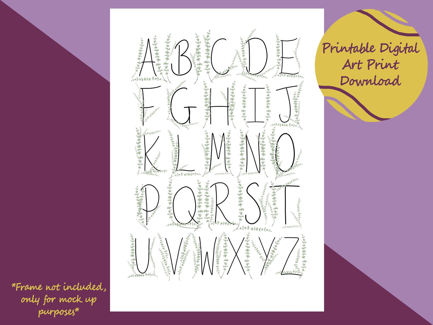 Alphabet Eucalyptus Art Print | Digital download, Wall Art For Nursery, Alphabet Art, Mum To Be Gift, New Parent Home Decor, Educational Art