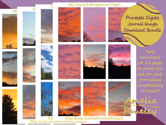 Sky Junk Journal Kit Printable Ephemera, Digital download, Scrapbooking Paper, Printable Nature Images, Pink Blue Yellow Sky Collage Sheets