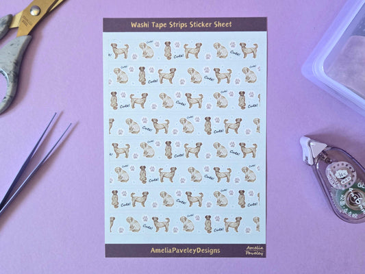 Dogs Washi Tape Pattern Strips Sticker Sheet Cavapoo, Cockapoo, dog lover stickers