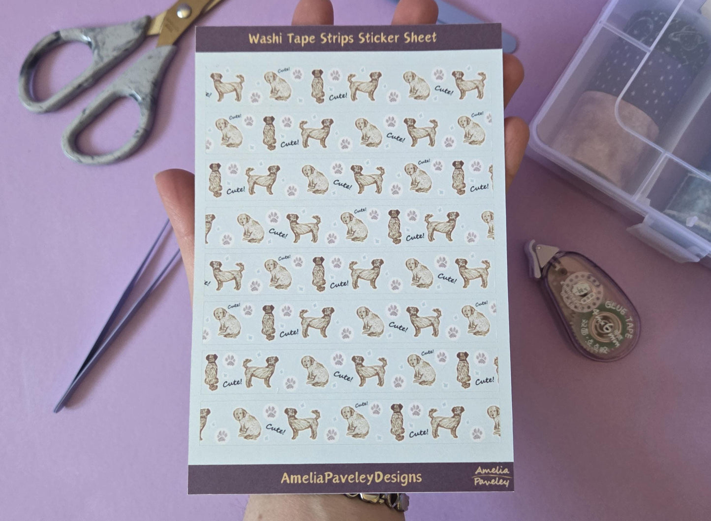 Dogs Washi Tape Pattern Strips Sticker Sheet Cavapoo, Cockapoo, dog lover stickers