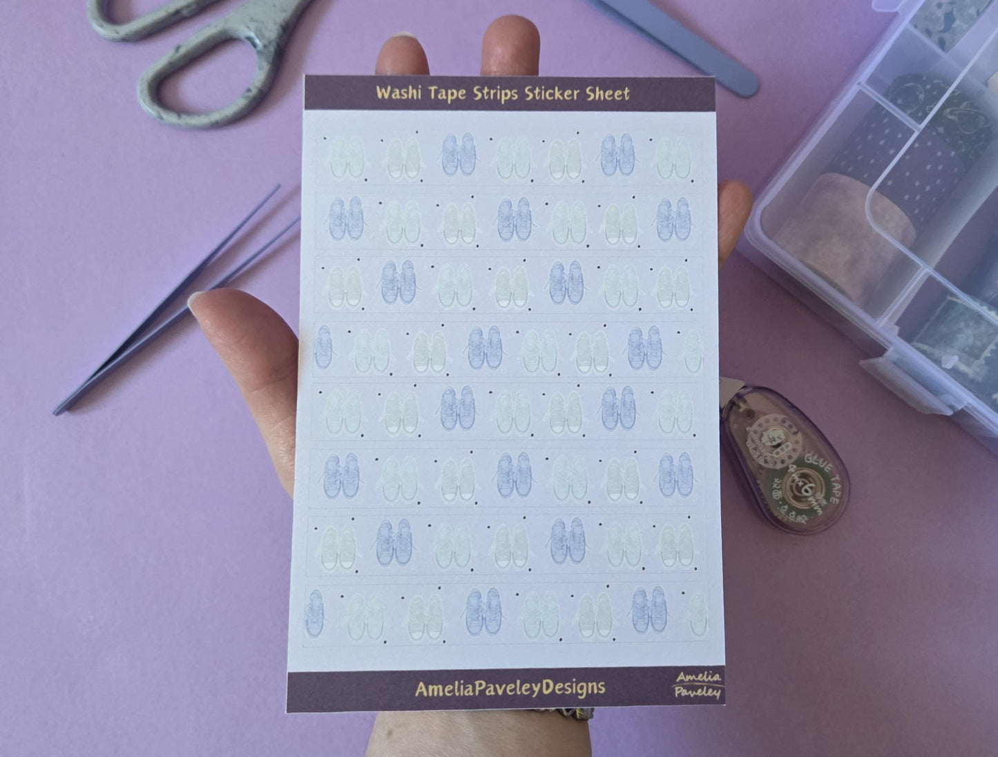 Girly Trainers Washi Tape Pattern Strips Sticker Sheet, pink converse, shoes washi, decorative girl stickers