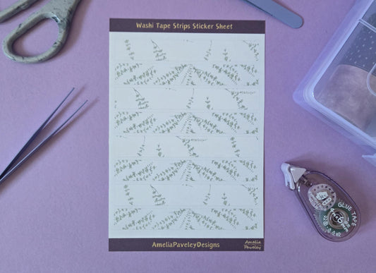 Eucalyptus Leaf Washi Tape, Pattern Washi Tape Strips, Plant Sticker Sheet, Wedding Scrapbook, Journal and Planner Decoration, Paper crafts