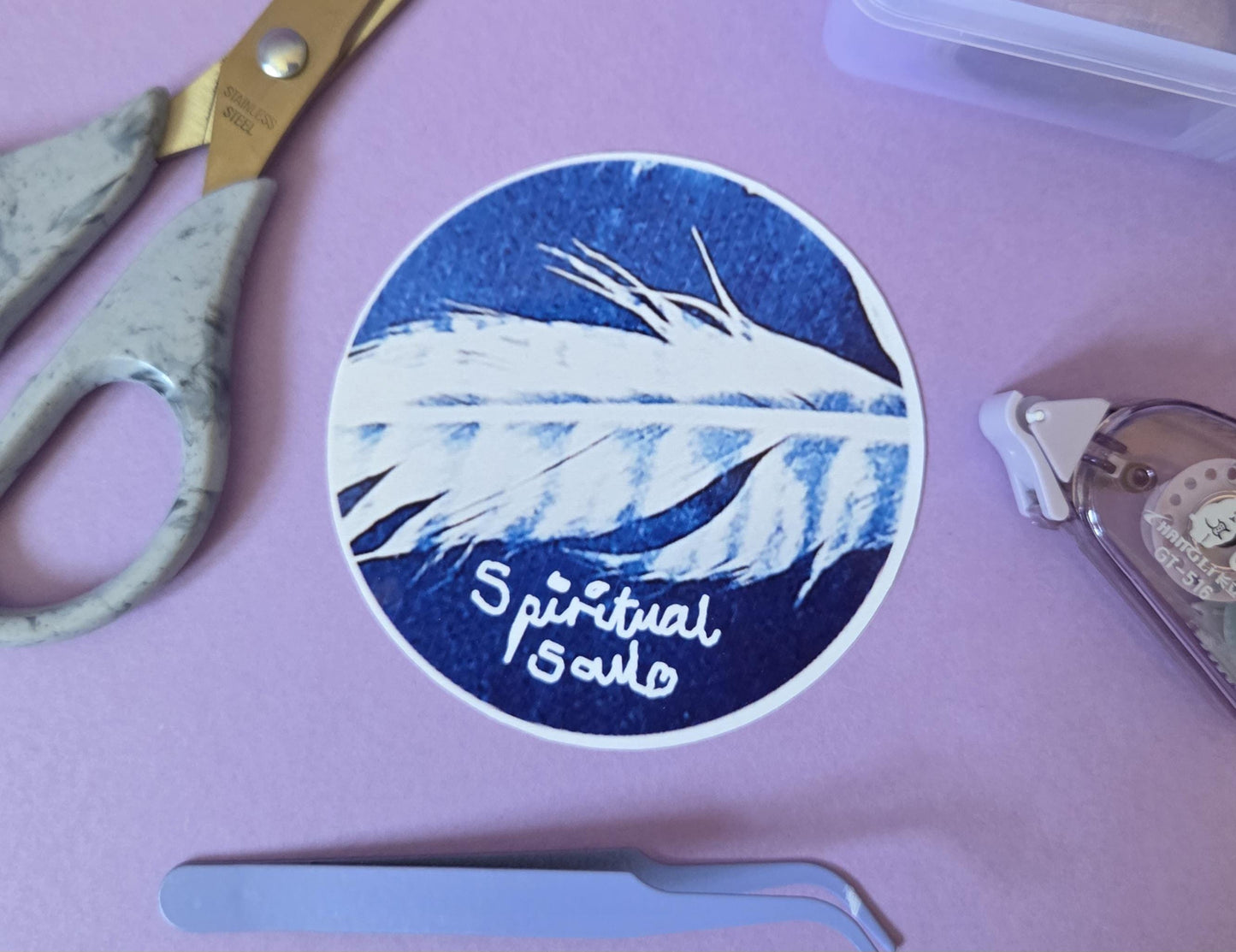 Spiritual Feather Die Cut Sticker – Blue Angel Wing Vinyl Decal for Journals, Laptops, Water Bottles, Mystical Boho Sticker, Junk Journaling