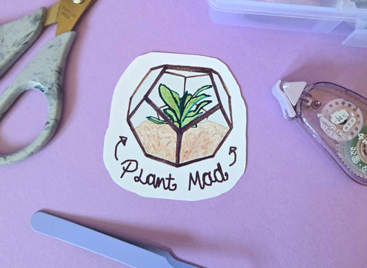 Plant Mad Die Cut Sticker – Funny Terrarium Plant Lover Vinyl Sticker, Waterproof Botanical Aesthetic for Laptop, Journal,Water Bottle Decor