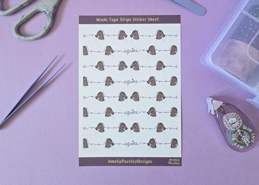 Horse Equine, Washi Tape Pattern Strips Sticker Sheet, Horse Lover, junk journal ephemera, stickers