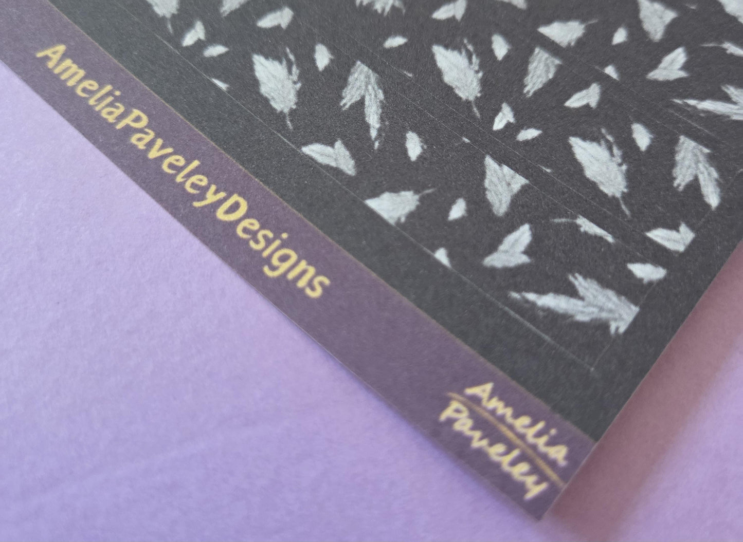 Feathers Dark Dreamy Washi Tape Pattern Strips Sticker Sheet, Feather pattern, junk journal stickers, ethereal journal