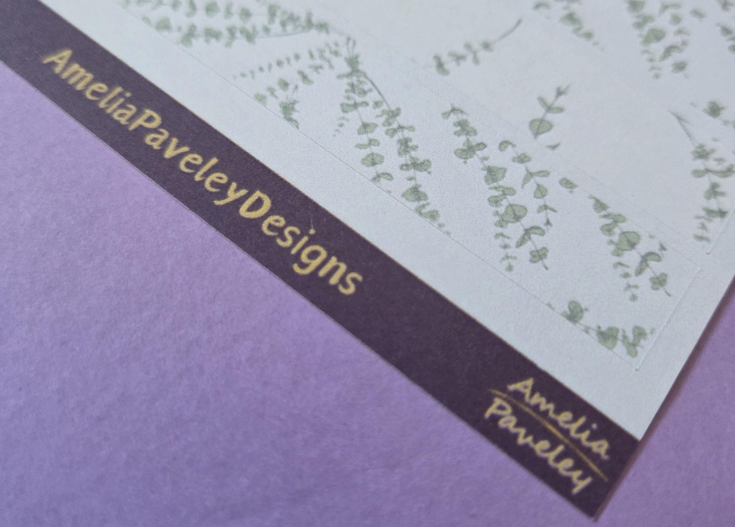 Eucalyptus Leaf Washi Tape, Pattern Washi Tape Strips, Plant Sticker Sheet, Wedding Scrapbook, Journal and Planner Decoration, Paper crafts