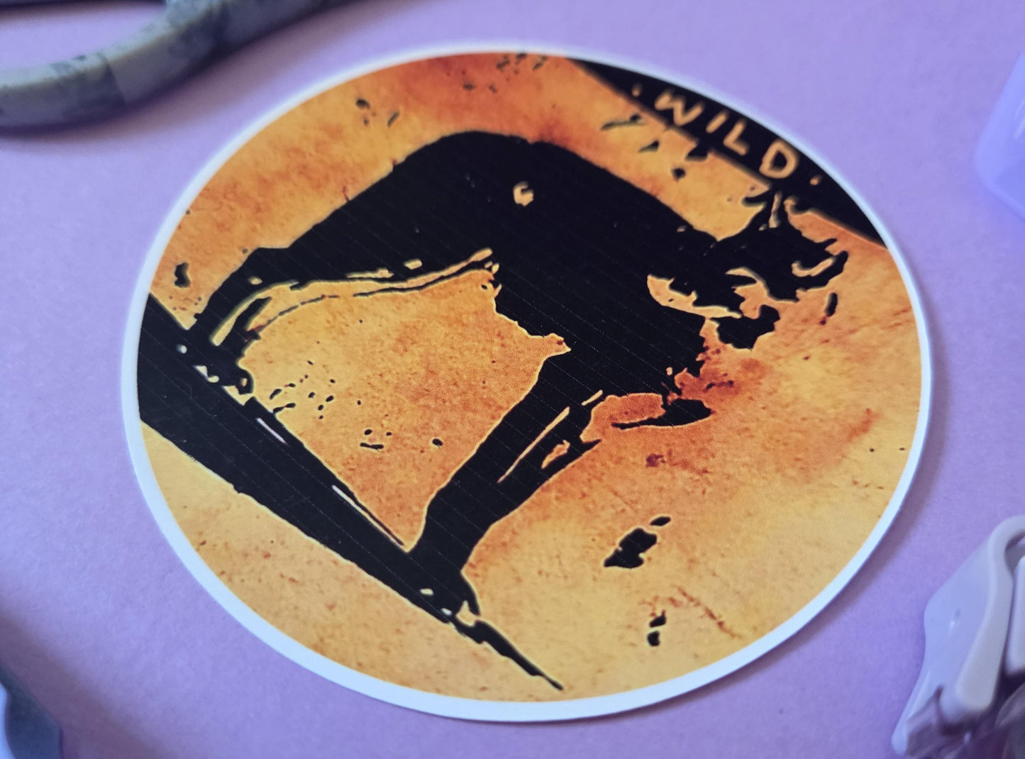 Wild Animal Sticker – Grunge Wolf Circle Vinyl Decal, Indie Aesthetic Waterproof Sticker, Boho Nature Laptop Art, Wilderness Vibes