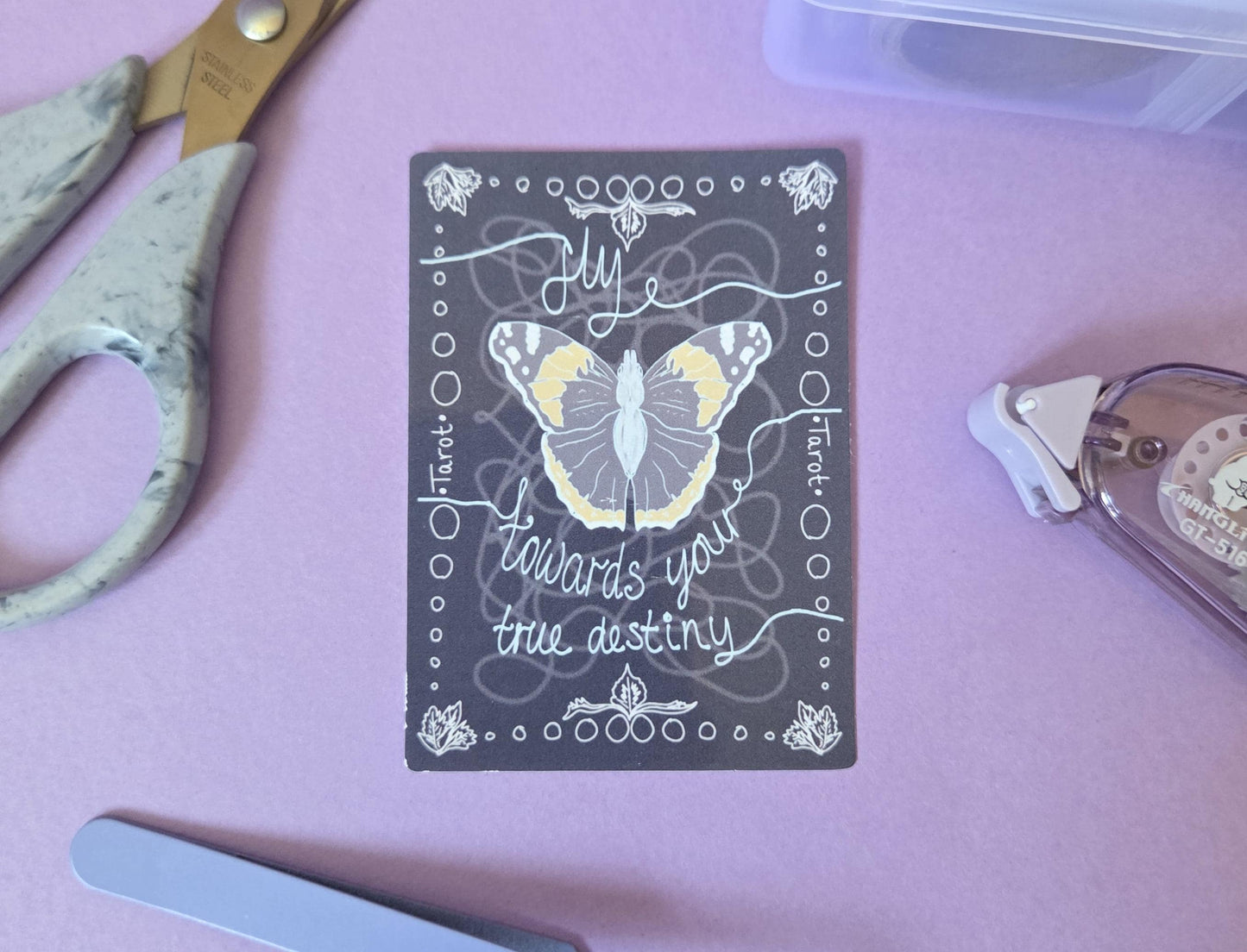 Butterfly Tarot Die Cut Sticker – Spiritual Quote, 'Fly Towards Your True Destiny', Witchy Aesthetic, Scrapbooking & Journaling Decor