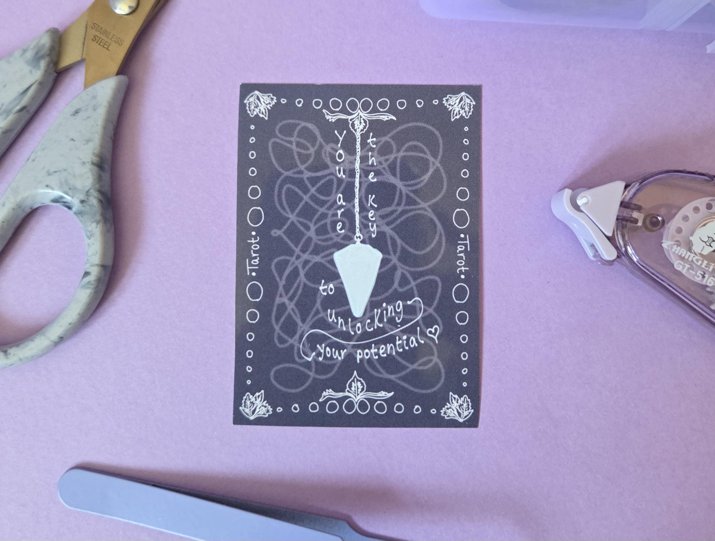 Pendulum Tarot Die Cut Sticker – 'You Are the Key to Unlocking Your Potential' Spiritual Quote, Witchy Aesthetic, Journal & Scrapbook Decor