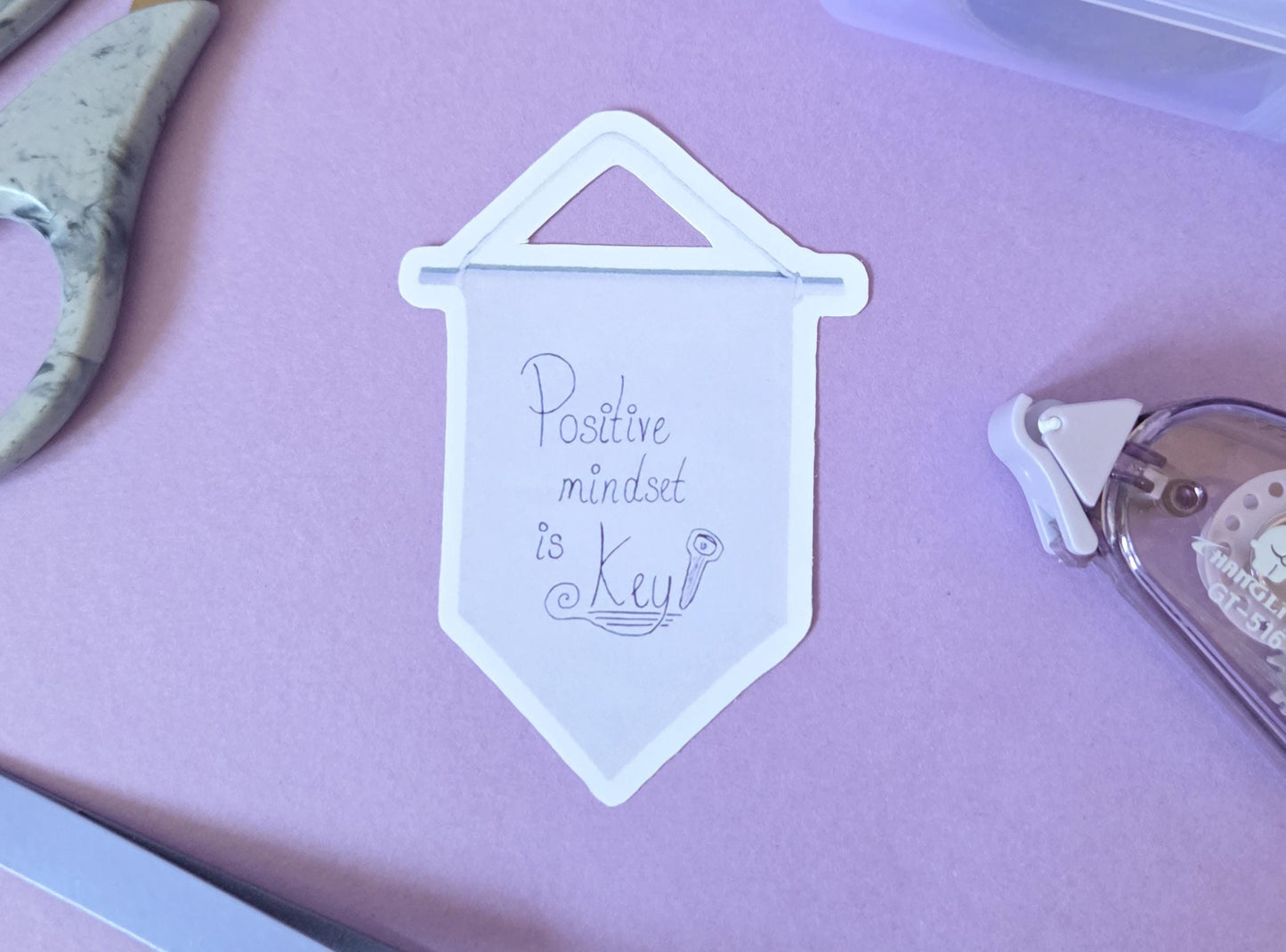 Positive Mindset is Key Sticker – Motivational Vinyl Die Cut Sticker for Journals, Laptops, Water Bottles – Mental Health, Self Care