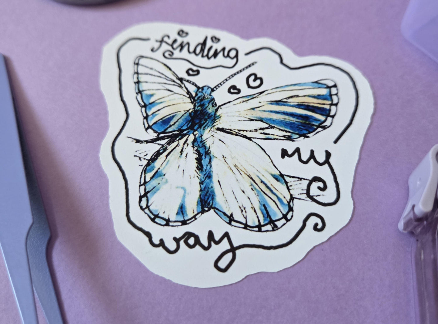 Finding My Way Butterfly Sticker – Inspirational Die Cut Vinyl Sticker, Blue Watercolor Aesthetic, Self Discovery Quote, Laptop Water Bottle