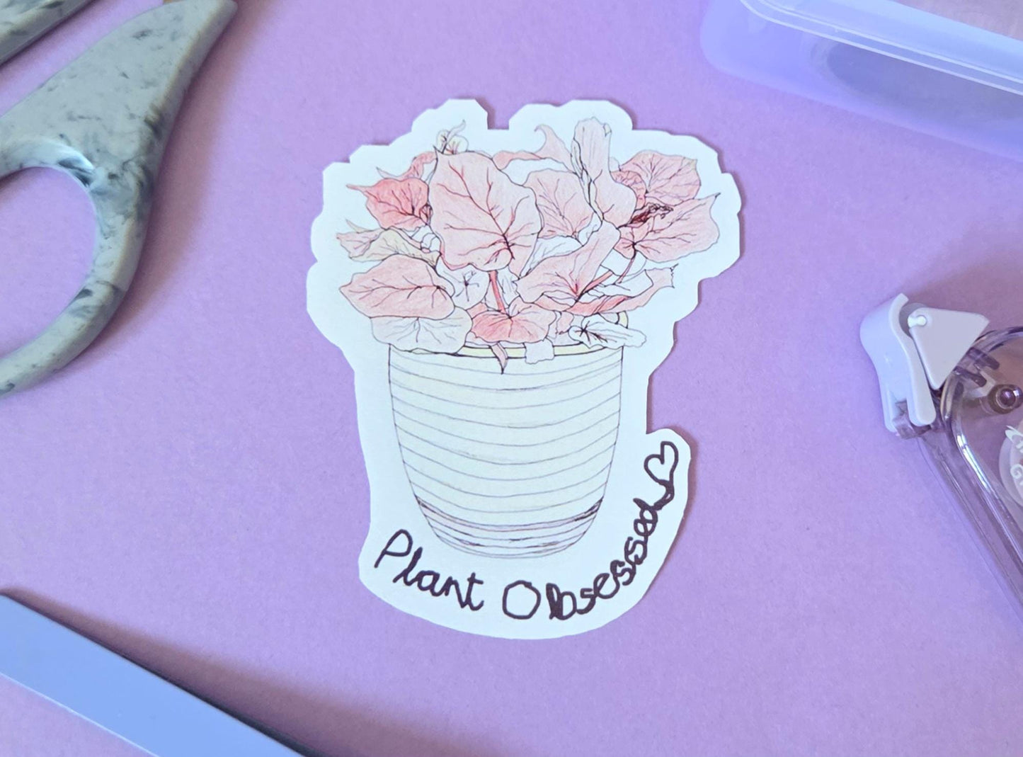 Plant Obsessed Begonia Sticker – Cute Die Cut Vinyl Sticker for Plant Lovers, Botanical Aesthetic, Planner Sticker, Plant Mum Gift, journal