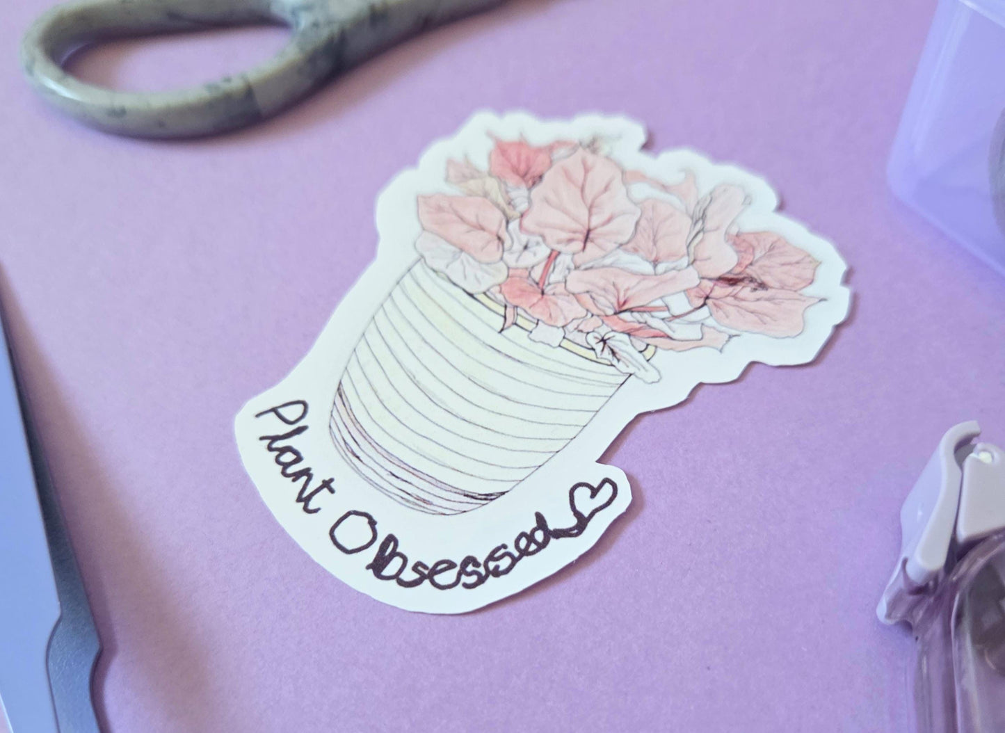 Plant Obsessed Begonia Sticker – Cute Die Cut Vinyl Sticker for Plant Lovers, Botanical Aesthetic, Planner Sticker, Plant Mum Gift, journal