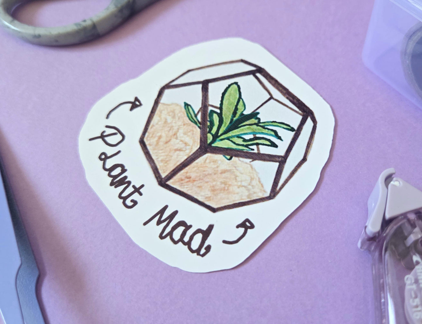Plant Mad Die Cut Sticker – Funny Terrarium Plant Lover Vinyl Sticker, Waterproof Botanical Aesthetic for Laptop, Journal,Water Bottle Decor