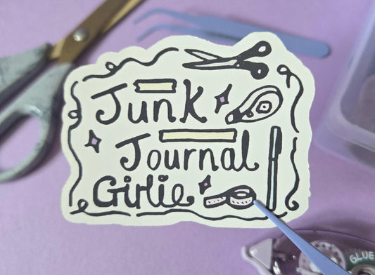 Junk Journal Girlie Sticker – Scrapbook Lover Die Cut Vinyl Sticker, Cute Crafting Journal Sticker, Stationery Gift for Crafters & Planners