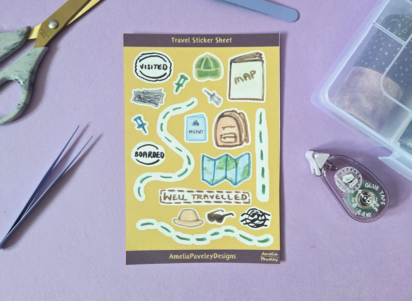 Hand Drawn Travel Sticker Sheet - Junk Journaling Supplies , Adventure Scrapbooking Stickers, Travel Planner Stickers, Holiday Stickers