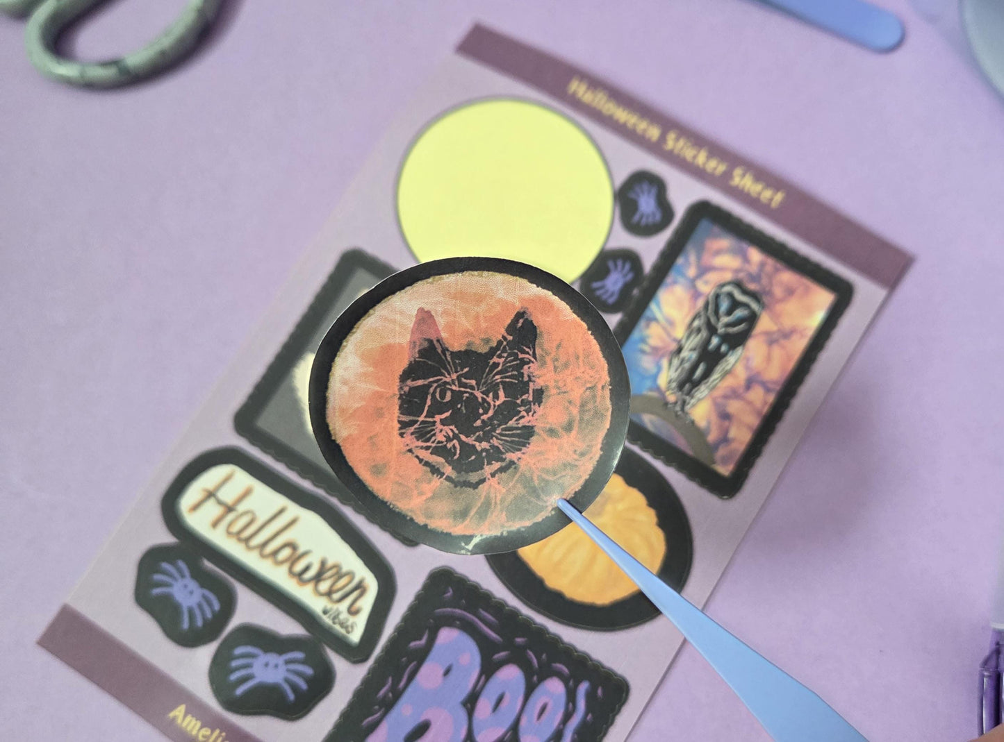 Halloween Sticker Sheet: Spooky Cat, Pumpkin, Owl - Autumn Vibes
