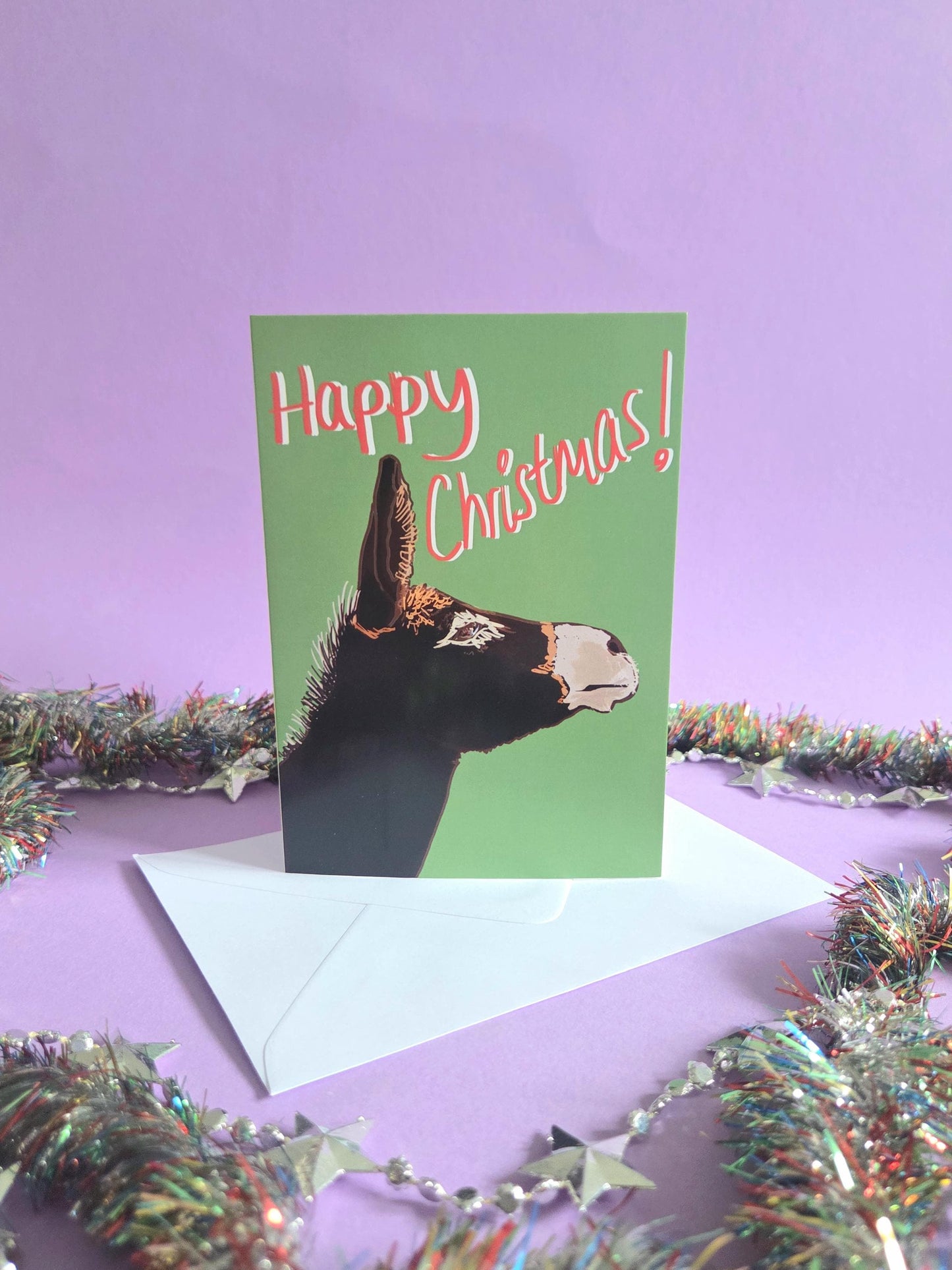 Donkey Christmas Card: Farm Animal Illustration, Festive Greeting