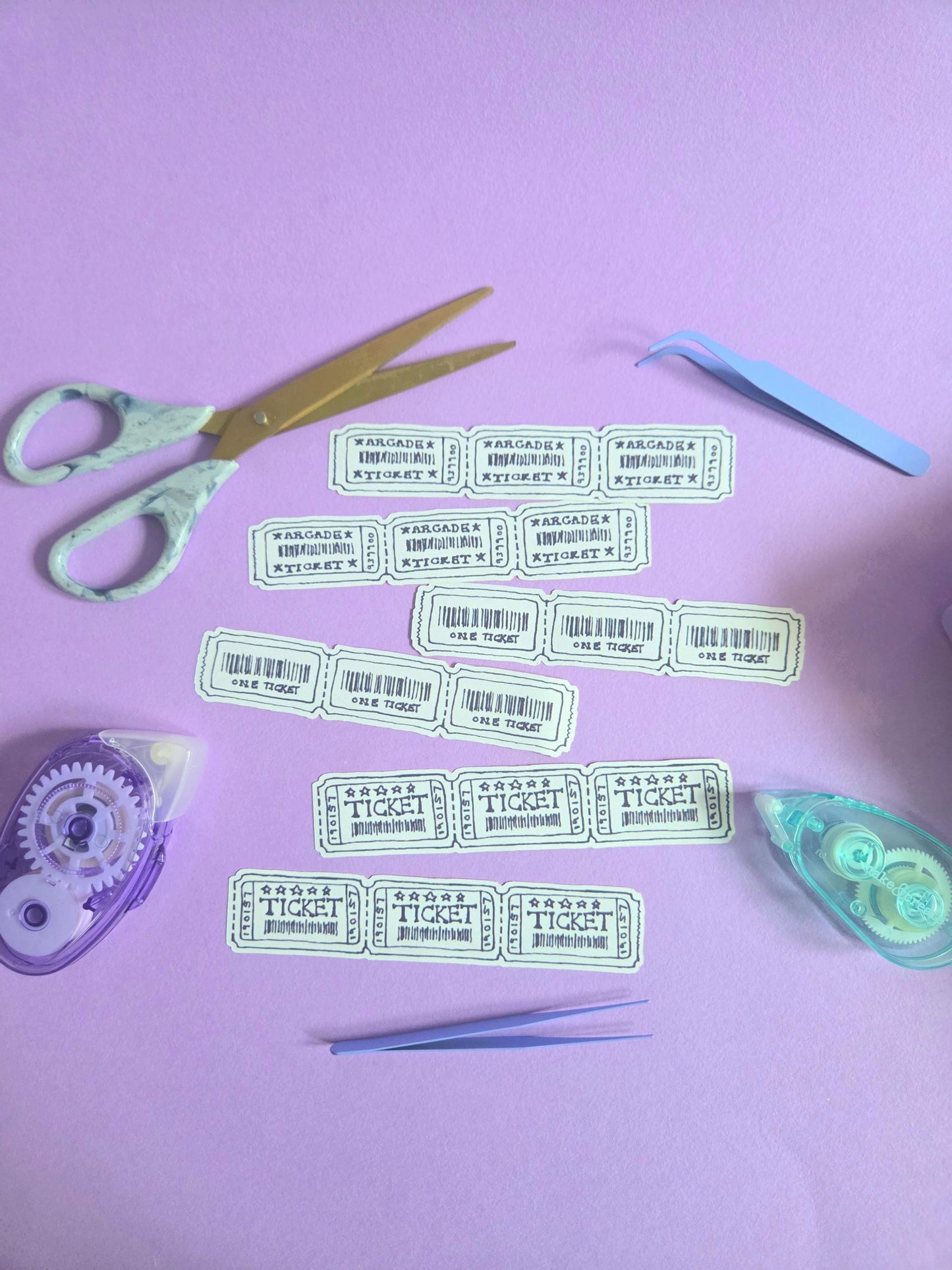 Vintage Arcade Ticket Stickers | Scrapbook Ephemera, Set of 6