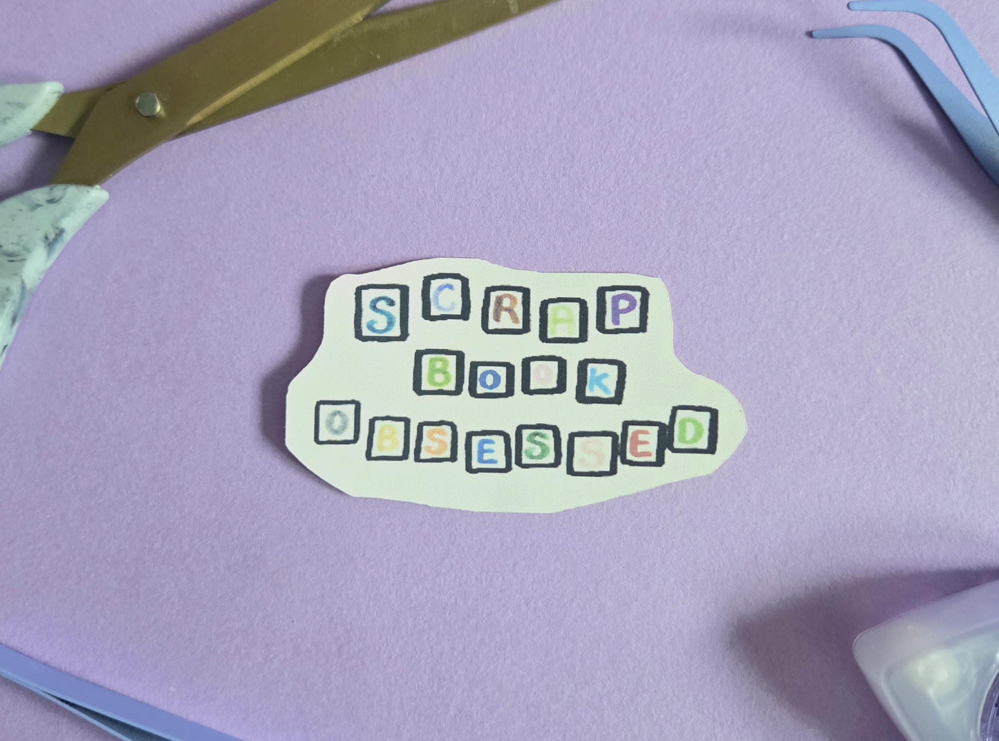 Scrapbook Obsessed Ransom Letter Sticker, Colourful Glossy Die Cut Sticker for Journals, Scrapbook Craft Lovers, Handmade Collage Style