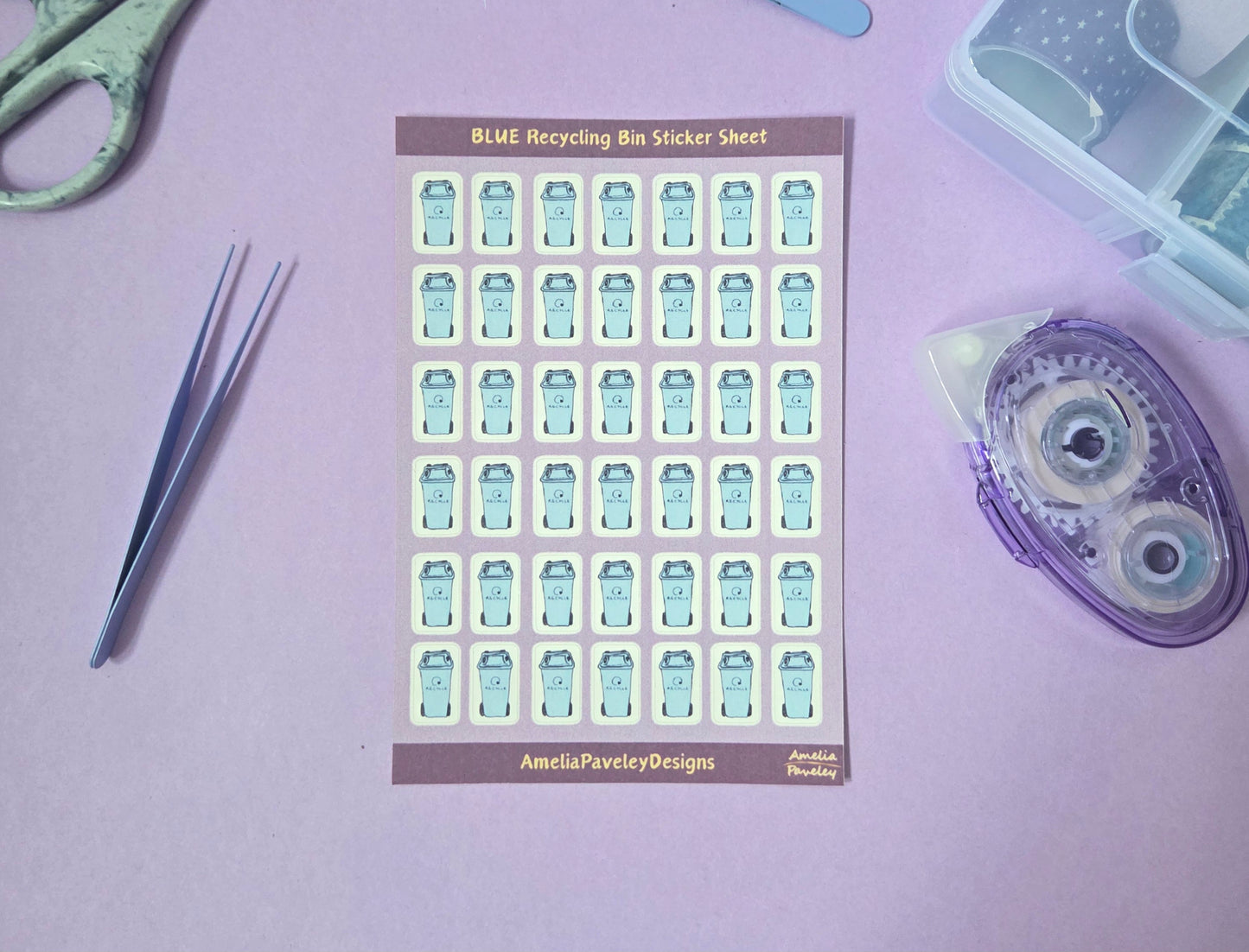 Blue Recycling Bin Planner Stickers – Waste Collection Reminder Sheet