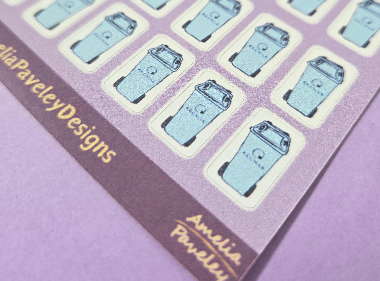 Blue Recycling Bin Planner Stickers – Waste Collection Reminder Sheet