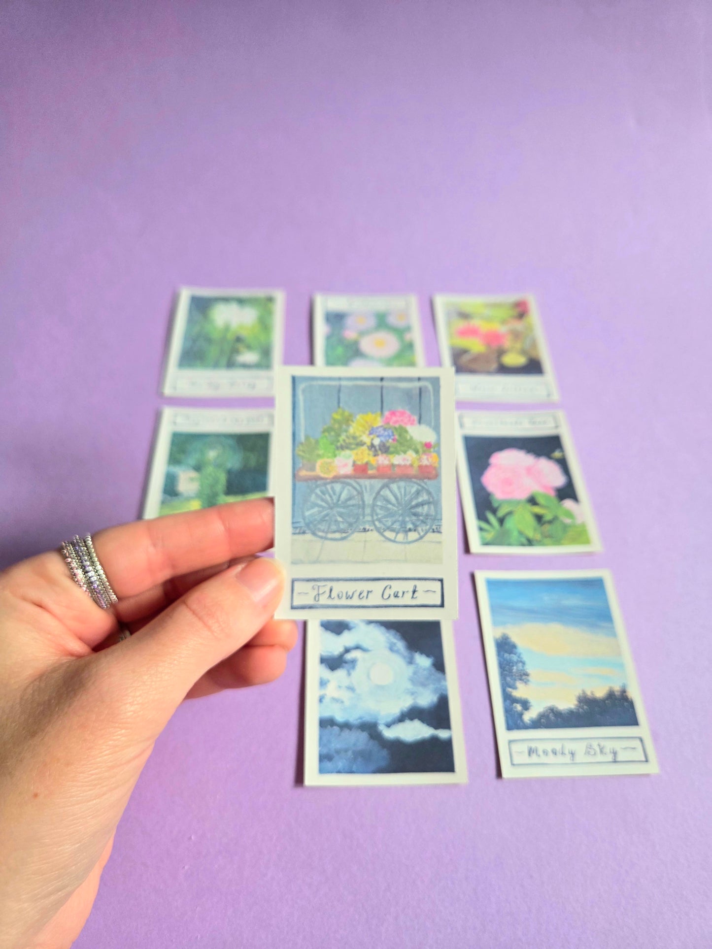 Mini Nature Art Sticker Collection – 9 Gouache Paint Designs | Floral & sky themes to collect