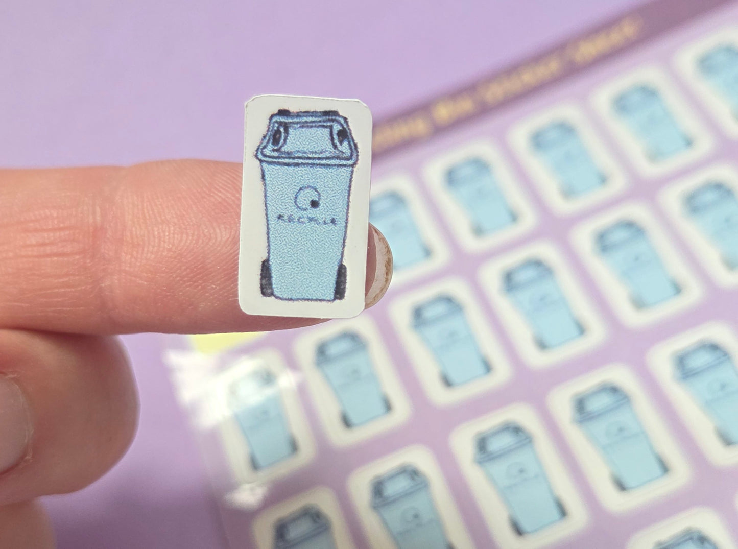 Blue Recycling Bin Planner Stickers – Waste Collection Reminder Sheet