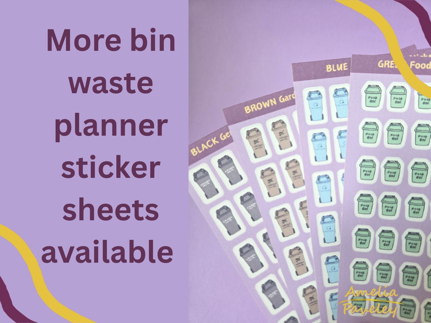 Black General Waste Bin Planner Stickers – Rubbish Collection Reminder Sheet