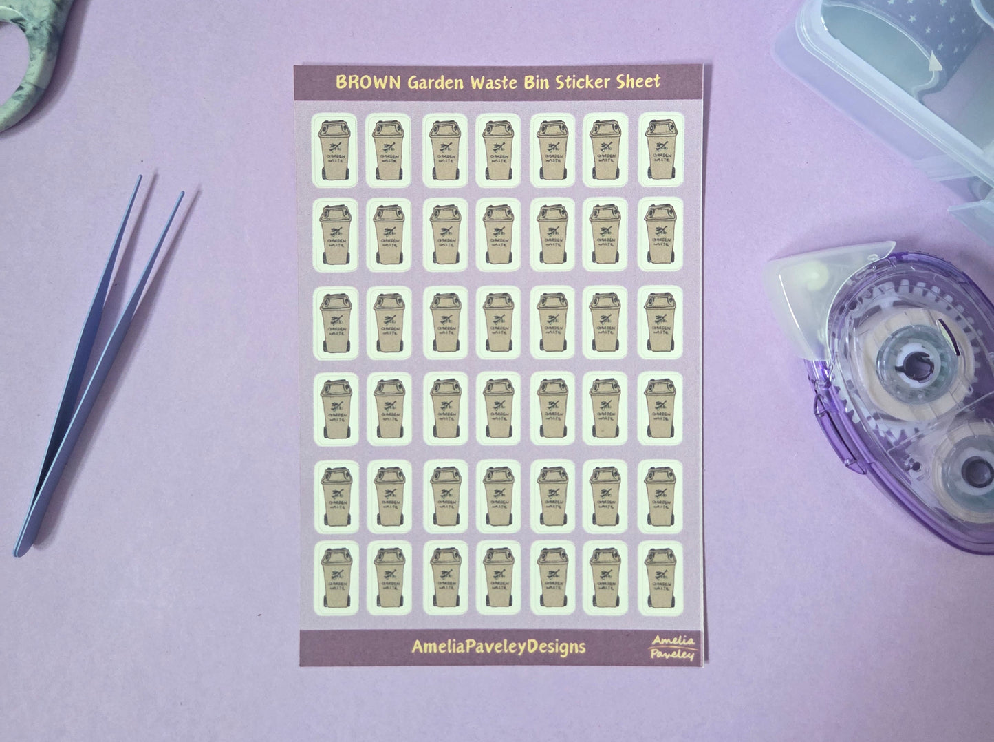 Brown Garden Waste Bin Planner Stickers – Garden Rubbish Collection Reminder Sheet