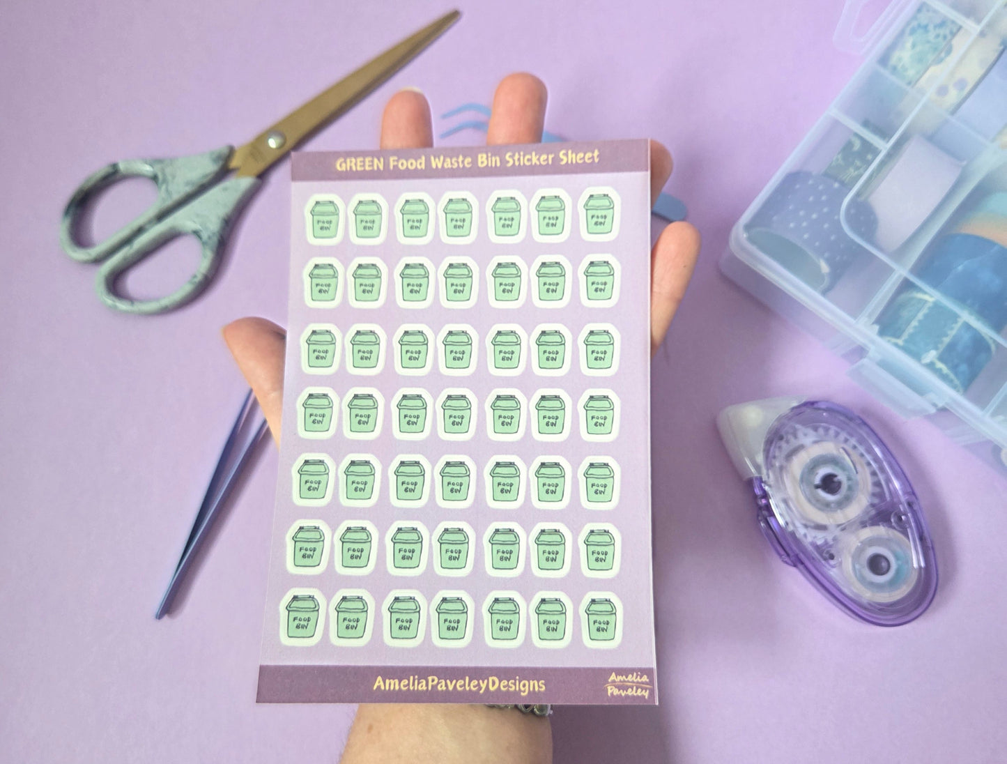 Green Food Waste Bin Planner Stickers – Kitchen Waste Collection Reminder Sheet