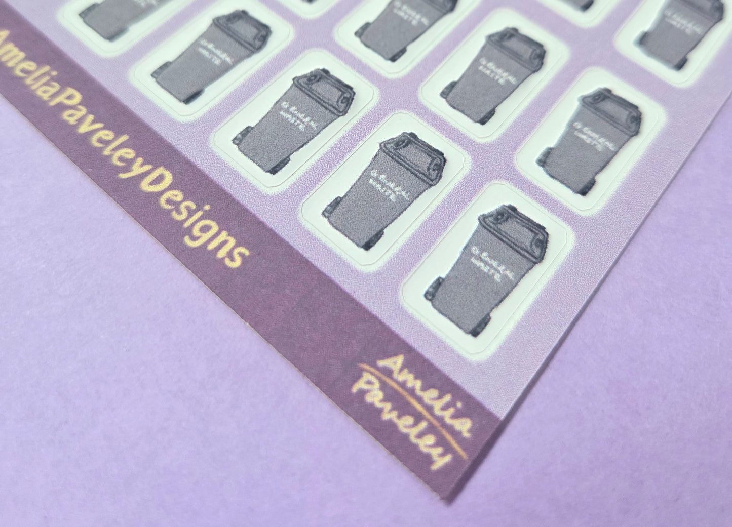 Black General Waste Bin Planner Stickers – Rubbish Collection Reminder Sheet