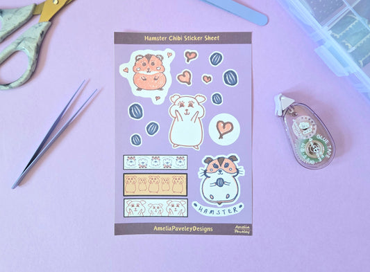 Hamster Kawii Chibi Journal Sticker Sheet