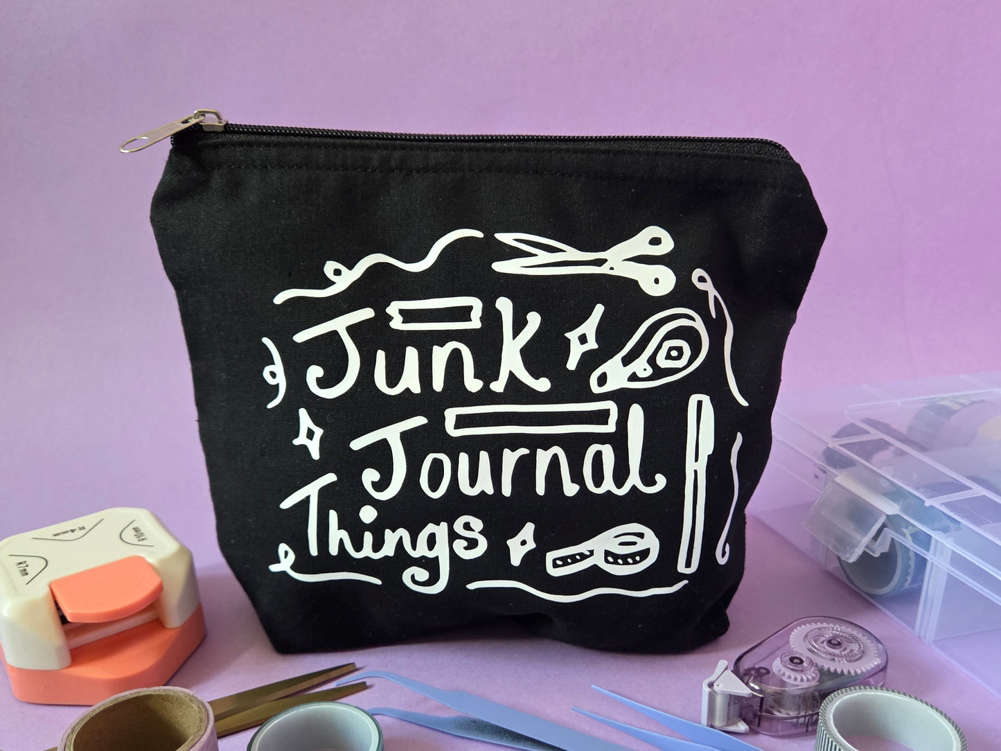 Junk Journal Supplies Cotton Pouch: Zippered Storage Bag Pencil Case