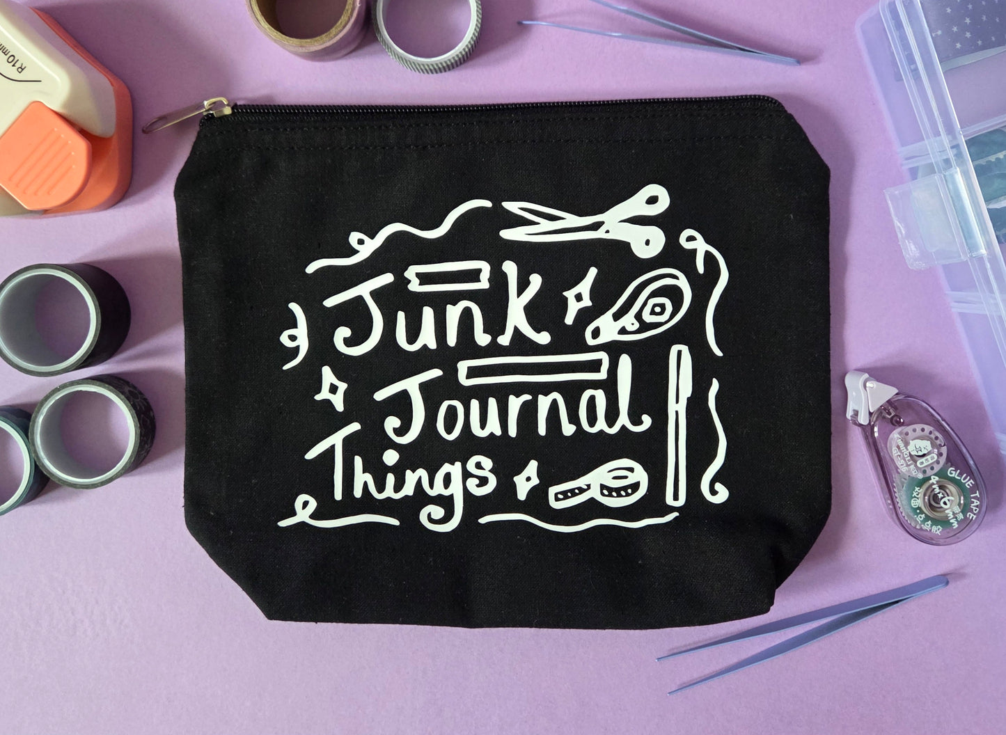 Junk Journal Supplies Cotton Pouch: Zippered Storage Bag Pencil Case