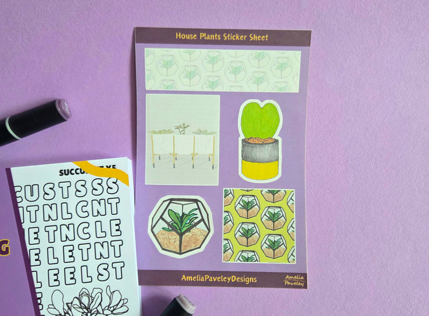 Cozy Plants Activity Bundle – Mini Colouring Word Search Book + 2 House Plant Sticker Sheets | Cute Cottagecore Stationery Gift