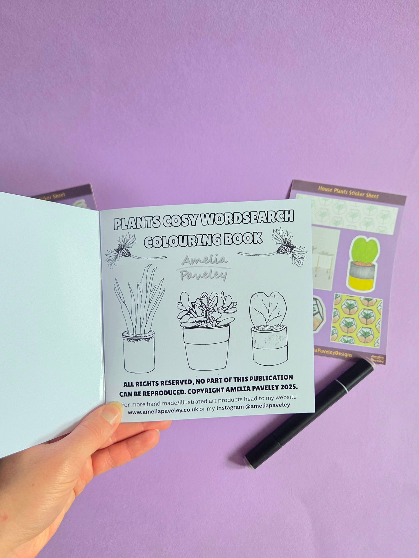 Cozy Plants Activity Bundle – Mini Colouring Word Search Book + 2 House Plant Sticker Sheets | Cute Cottagecore Stationery Gift