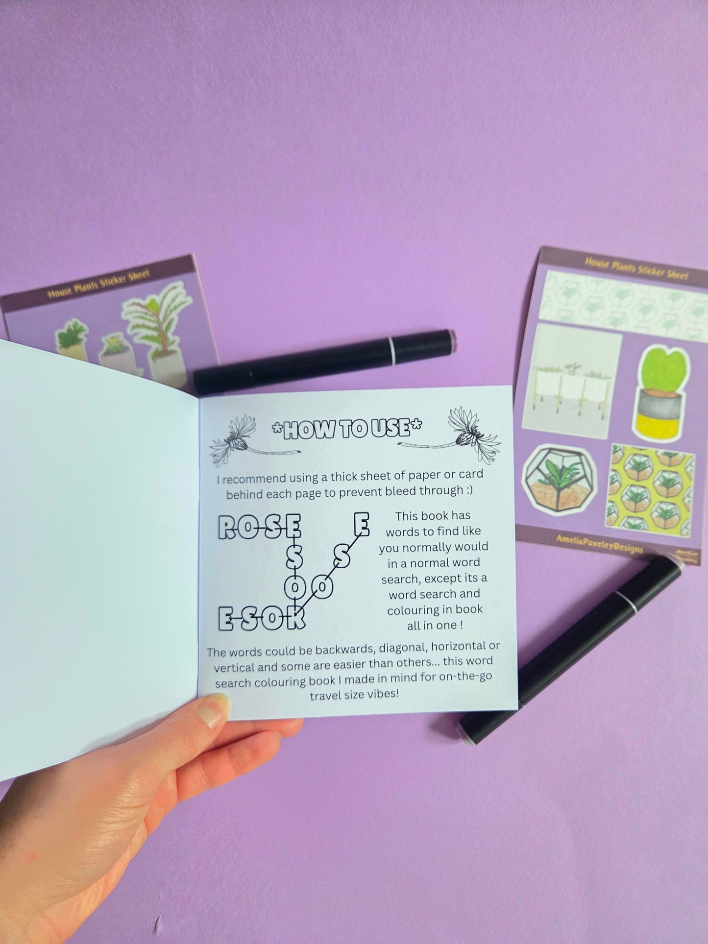 Cozy Plants Activity Bundle – Mini Colouring Word Search Book + 2 House Plant Sticker Sheets | Cute Cottagecore Stationery Gift